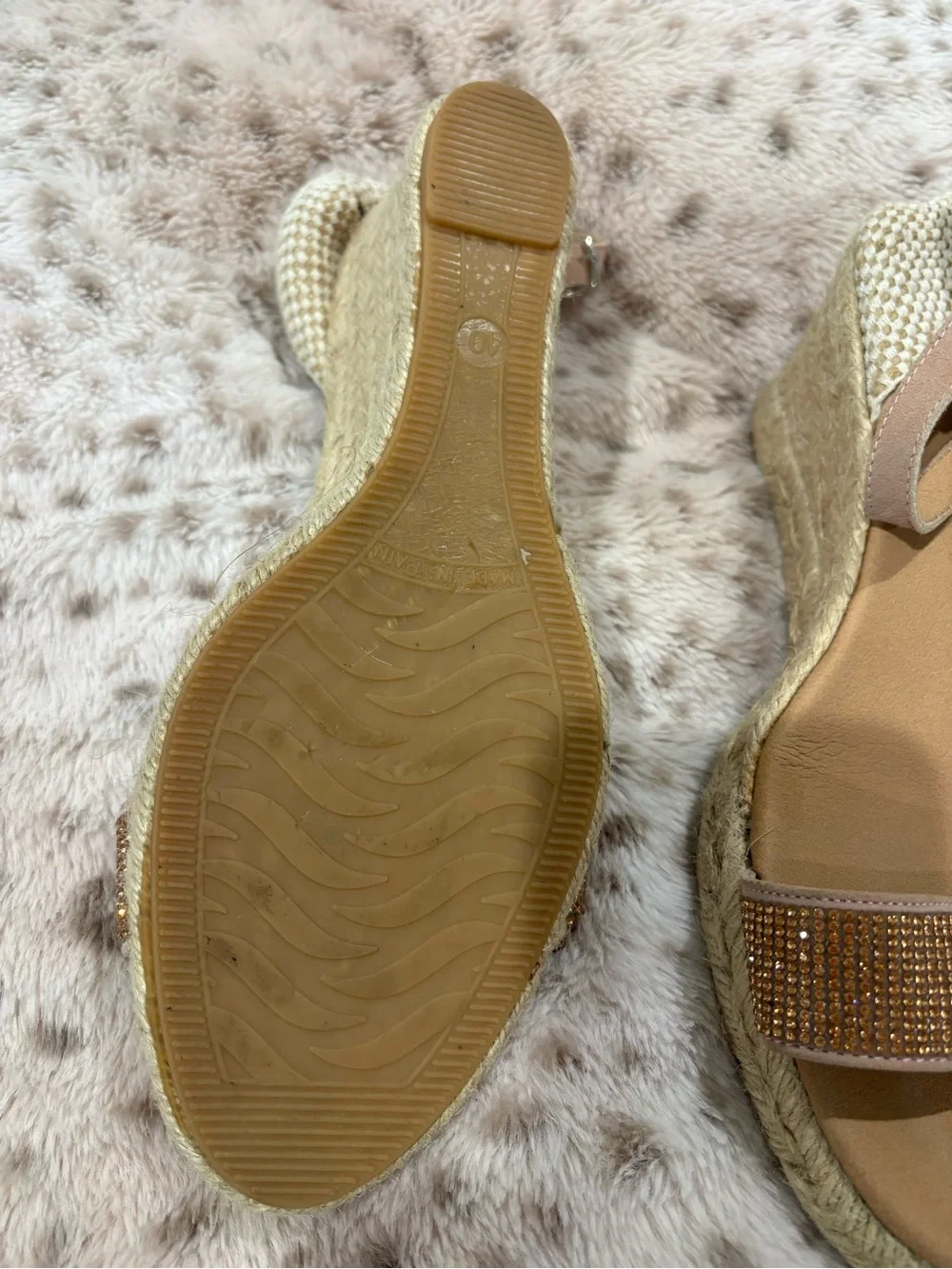 Espadrille Wedge Sandals in Beige with Embellished Strap